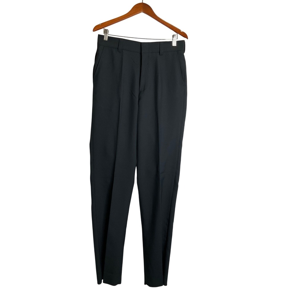 Edward's Flat Front Blue Navy Slacks Dress Pants Pockets Uniform Church 32 Long